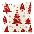 Housse de coussin en lin avec sapins de Noël rouges, étoiles et motifs de flocons - Sapin de Noël à Flocons Beige