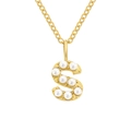 Collana in acciaio inossidabile dorato con pendente a lettera S e inserti in perle finte - Lettera S - Oro