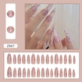 Faux ongles amande rose nude avec motifs ondulés pailletés et petits strass - Z867 Ondulations avec Strass (Type à colle)
