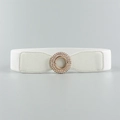 Cintura elastica bianca con fibbia rotonda in metallo con strass luccicanti e inserti in pelle - Bianco