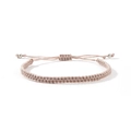 Handmade woven adjustable bracelet in champagne nylon cord with silver metallic beads - Light Pink