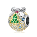Sparkling Christmas tree charm bead in 925 sterling silver with colorful zircon stones - Christmas Tree Ball