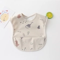 Waterproof baby feeding bib with Nordic dinosaur prints and a large crumb catcher pocket - Pu No-wash Bib - Slim Tail / One Size