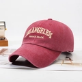 Vintage red washed cotton baseball cap featuring Los Angeles embroidery in retro style - Adjustable / Washed Wine Red