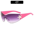 Y2K pilot sunglasses with purple gradient lenses, pink frame and silver star detail - C7-Shiny Silver/Solid Pink Temple/Purple Gradient Gray