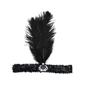 1920s Gatsby black feather headband with silver crown and purple gemstone accent - Feather Sequin - Crown Purple