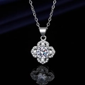 Silver clover necklace with a large round diamond-cut centerpiece and pavé-set details - Xl-134 [with Cross Chain]