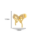 Gold bow cartilage earring with cubic zirconia, size 1.12cm x 1.03cm, stainless steel stud - Golden Yellow