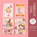 Set of four cute mini cartoon notebooks 85x120mm with girl and animal illustrations - Energetic Girl