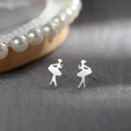 Elegant 925 sterling silver ballerina stud earrings with matte finish for women - Dancing Girl / Silver