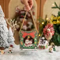 Dark green Christmas gift box with Santa motif and gold handle, 10x10x10cm size - 10*10*10cm / Green