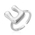 Irregular liquid silver U-shaped open ring with high-polish mirror finish and minimalist style - Letter U