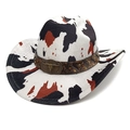 Chapeau de cowboy imprimé vache avec boucle tête de taureau et bandeau à rivets - M (56-58cm) / Dessus Droit Imprimé Vache Blanc