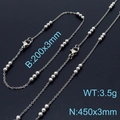 Silver titanium steel jewelry set with beaded chain necklace and bracelet details - Steel Color Necklace Bracelet Set (KS197784-Z)