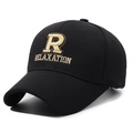 Schwarze Baseballkappe aus Baumwolle mit goldener Bestickung R und RELAXATION - Verstellbar / Schwarz mit Goldstickerei