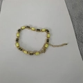 Square zircon and yellow evil eye bracelet with 14K gold plating and adjustable chain - Yellow