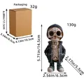 Halloween skeleton figurine in black hoodie and green pants with dimensions and packaging - Green Style B