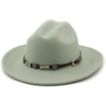 Detail of light green felt cowboy hat with leather band and metal star studs - M (56-58cm) / Mint Green