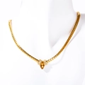 Golden snake chain necklace with amber marquise stone and zircon accent charms - Tan