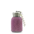 Close-up of 300ml pink rhinestone water bottle with stainless lid and pearl handle strap - Pink