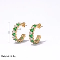 Gold-plated earrings with green and white triangle-cut cubic zirconia 22mm x 6mm - Gold - Green & White Zirconia