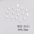 Macro detail of 4x6.5mm silver metal star nail art charms with polished finish - Silver Four-Pointed Star (A511)