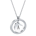 Polished stainless steel necklace featuring a hollow circle and heart pendant with letter A - Letter A