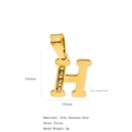 Pendentif lettre H en acier inoxydable 316L plaqué or 18k avec zircons sertis - Lettre H
