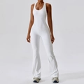 White quick-dry jumpsuit with flare leggings and tank neckline for yoga and fitness - Swan White