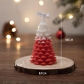 Gradient red and white Christmas tree scented candle on wood base, 9.5cm height - Red Cedar Tree (Sweet Berry)