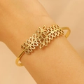 Gold open bangle featuring a double-row hollow leaf design for women fashion - Wheat Ear Leaf Hollow (12256)