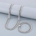 Set collana e bracciale a catena cubana argento con chiusura rotonda in acciaio inox - Bracciale 20CM / Color Acciaio