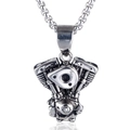 Vintage silver stainless steel motorcycle V-twin engine pendant necklace for men - Engine