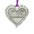 Silver zinc alloy heart memorial ornament with rose relief and purple hanging ribbon - Heart Rose (Diameter 7cm)