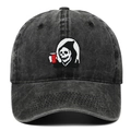 Casquette de baseball en coton noir délavé avec broderie faucheuse et gobelet rouge - Noir