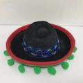 Mini Mexican party sombrero headband in black felt with green pompoms and blue accents - Black Felt-Green Pompoms-Red Trim