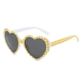 Heart-shaped sunglasses with yellow gingham frames and asymmetrical white temples - White Yellow Grid Gray Polarized