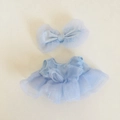 Hellblaues Puppenkleidungsset mit transparentem Schleifen-Stirnband und Tutu-Kleid für Puppen - Blaues Organza-Kleid & Haarklammer Set / Passend für 17cm Puppen