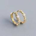 S925 sterling silver huggie earrings in gold finish with round cubic zirconia stones - Gold Color (Pair)
