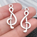 Pair of antique silver treble clef music note charms for DIY bracelets and necklaces - Music Note (10x27mm-1.15g)
