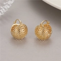 Elegant gold hollow geometric sphere drop earrings with fine mesh pattern for women - Grid Texture / Gold