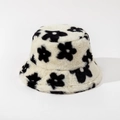 Dettaglio ravvicinato della trama in finta pelliccia e del motivo floreale sul cappello - M (56-58cm) / Nero