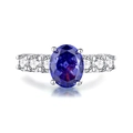 Elegant S925 sterling silver ring featuring an oval purple gemstone and sparkling zircons - US 6 / FDJZ-110-Large Blue Oval