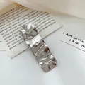 Zilveren rechthoekige metalen haarklem met hamerslagtextuur, maat 8,5x2,6cm - CN0247 Grote Rechthoekige Golf Eendebek Clip / Ongeveer 8.5 * 2.6cm