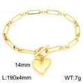 Bracciale a catena in acciaio dorato con pendente a cuore e chiusura a T - Bracciale d'Oro (KB202994-Z)
