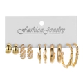 6-pair set of gold-toned hoop and pearl earrings featuring minimalist and twist designs - 6 Pairs Set / Gold