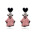 Halloween spook oorbellen van glitter acryl met hartjes en roze schaakbordpatroon - Koehoed Schaakbord Geest Stijl (E000329)