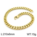 Pulsera cubana dorada de 6mm para hombre en acero inoxidable con largo de 210mm y peso 15g - 6mm / Dorado