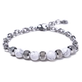 Detail of white marble beads and polished stainless steel chain with lobster clasp - White Textured (White Turquoise)
