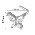 L-shaped stainless steel nose stud with a 5.45mm butterfly design and clear zircon - Silver Butterfly